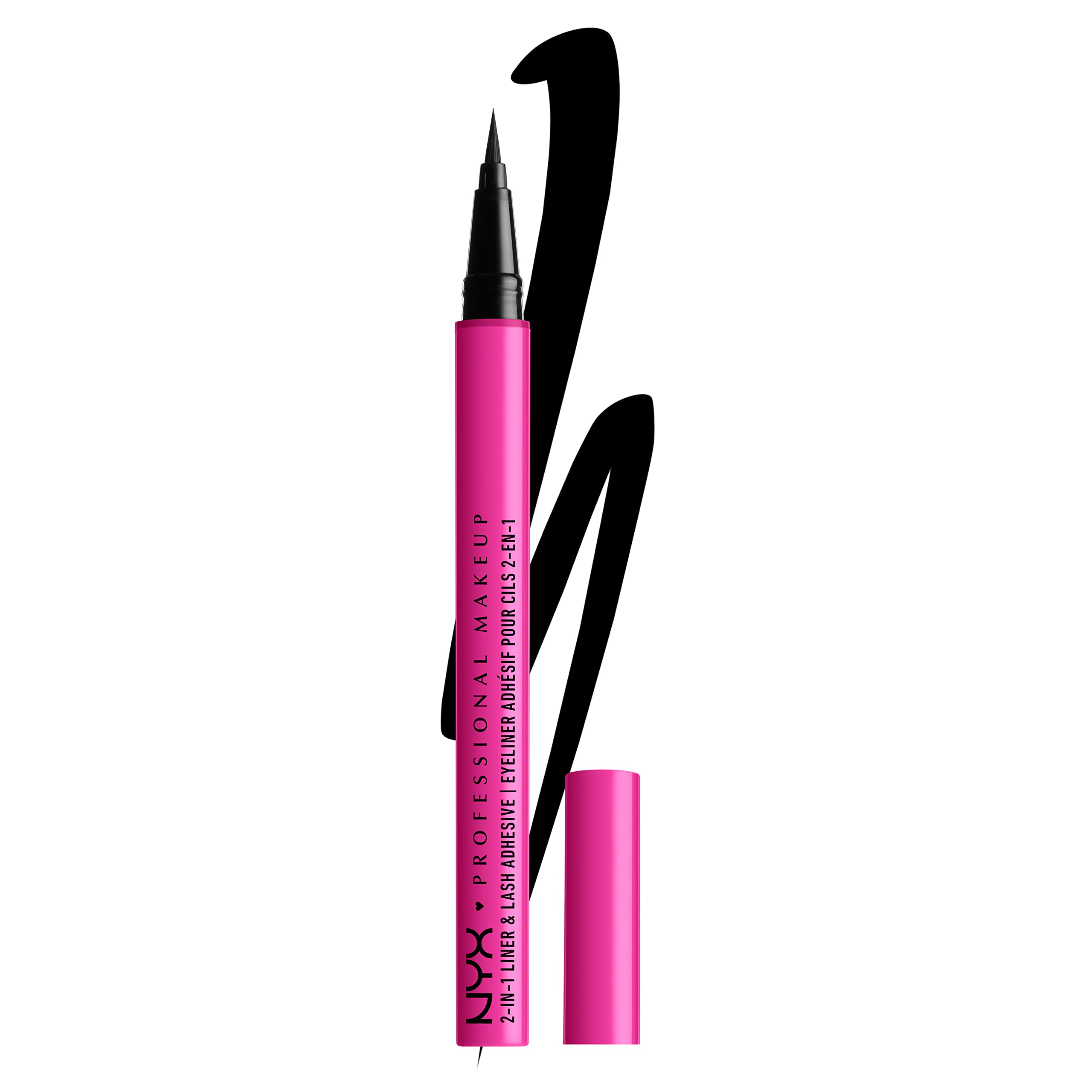 NYX Professional Makeup Eyeliner samoprzylepny, 2 w 1, długa trwałość, wodoodporna formuła, filcowa końcówka, Jumbo Lash, czarny