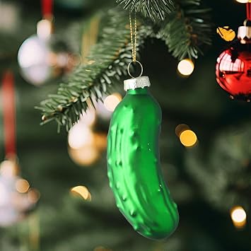 Pickle Ornaments for Christmas Tree, Green Pickle Cucumber Christmas Kitchen Decor, Xmas Cucumbers Pendant with Lanyard,Cute Glass Blown Green Pickles Hanging Ornaments