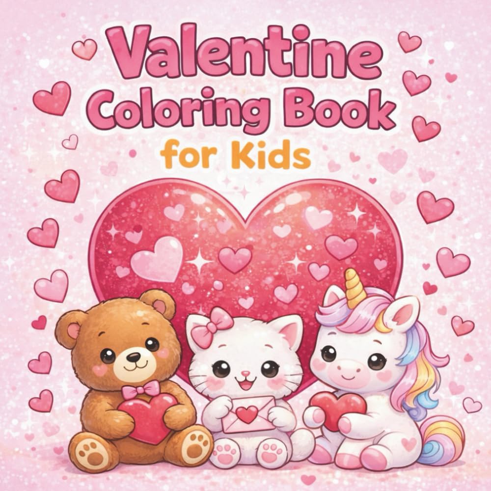 Valentine Coloring Book for Kids: Cute Animals and Hearts, Simple Coloring Pages for Ages 3–8
