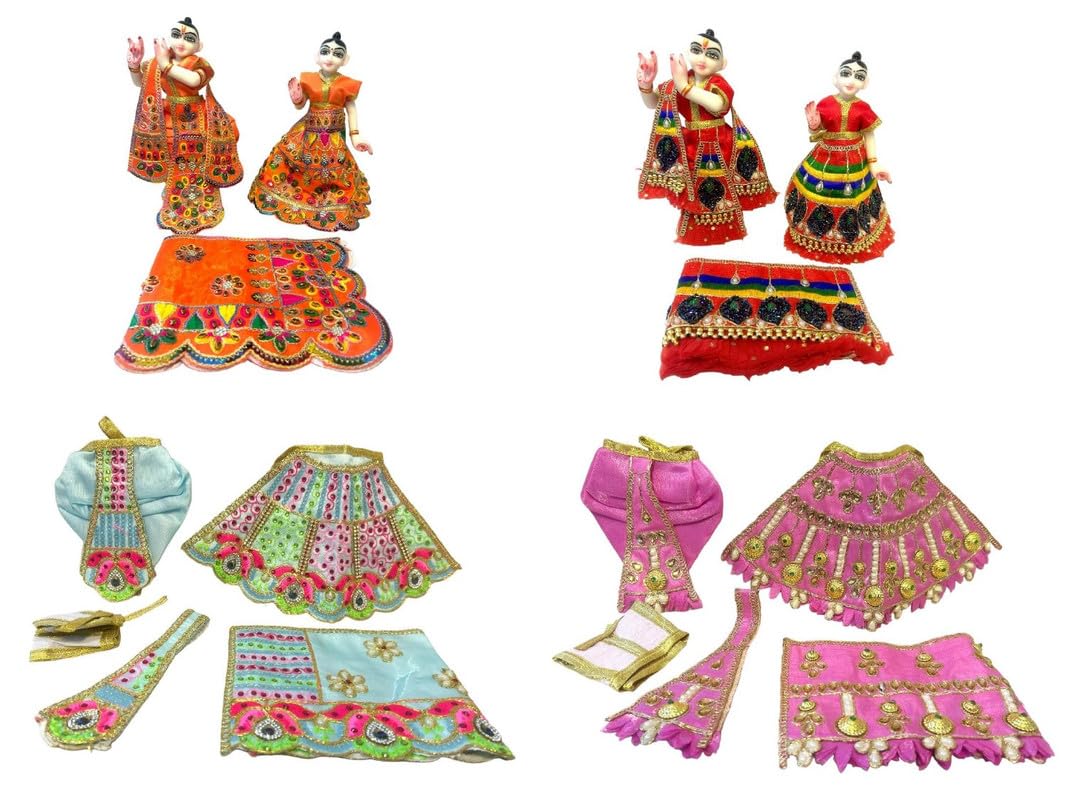 (for 12 Inch Murti) HKS Radha Krishna Embrodiery Dress | Dress Length 7 Inch (Pack of 4) | A1