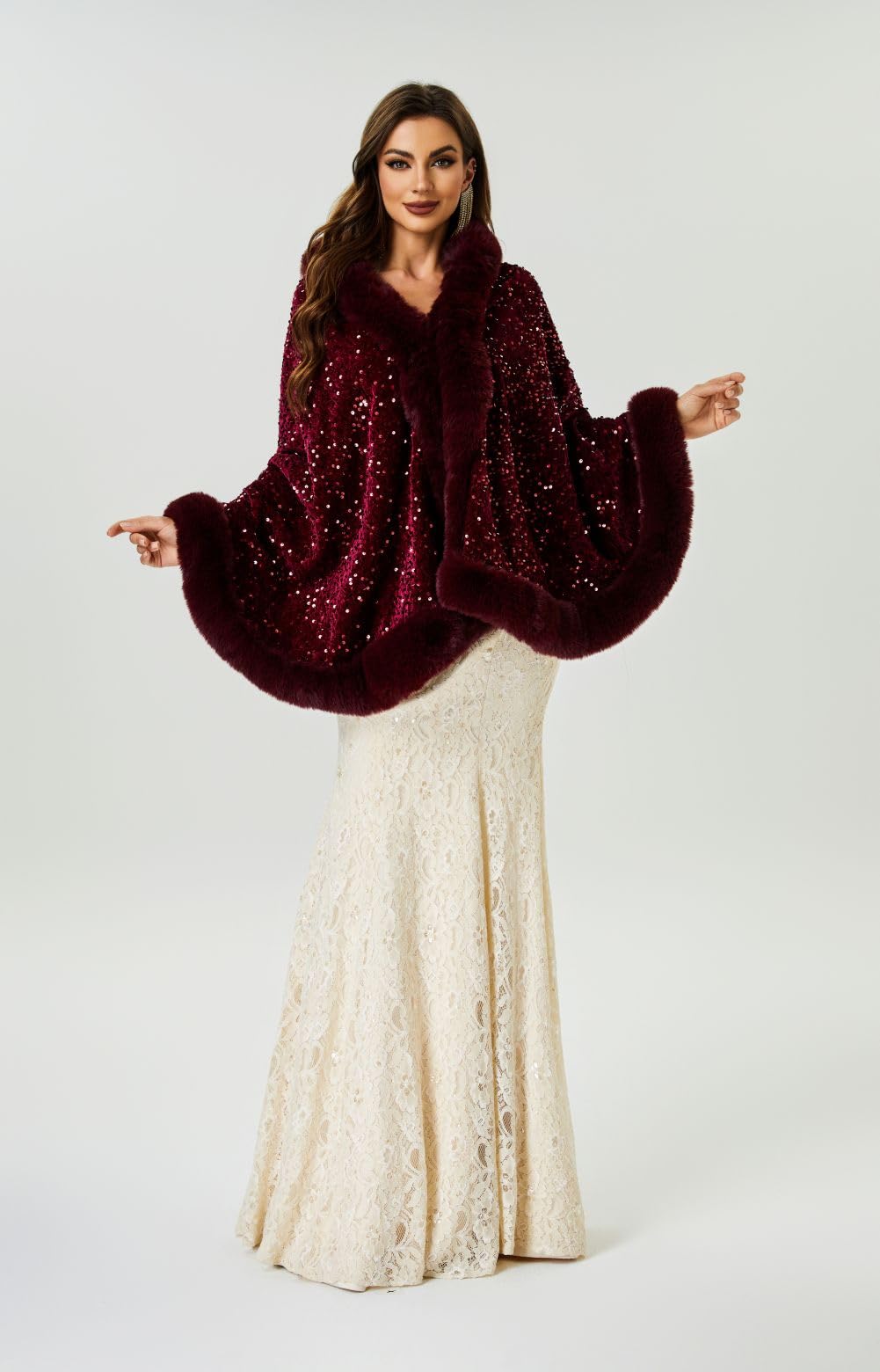 Châle en fausse fourrure pour femme - Cape pour bal de fin d'année, soirée, vêtements d'extérieur