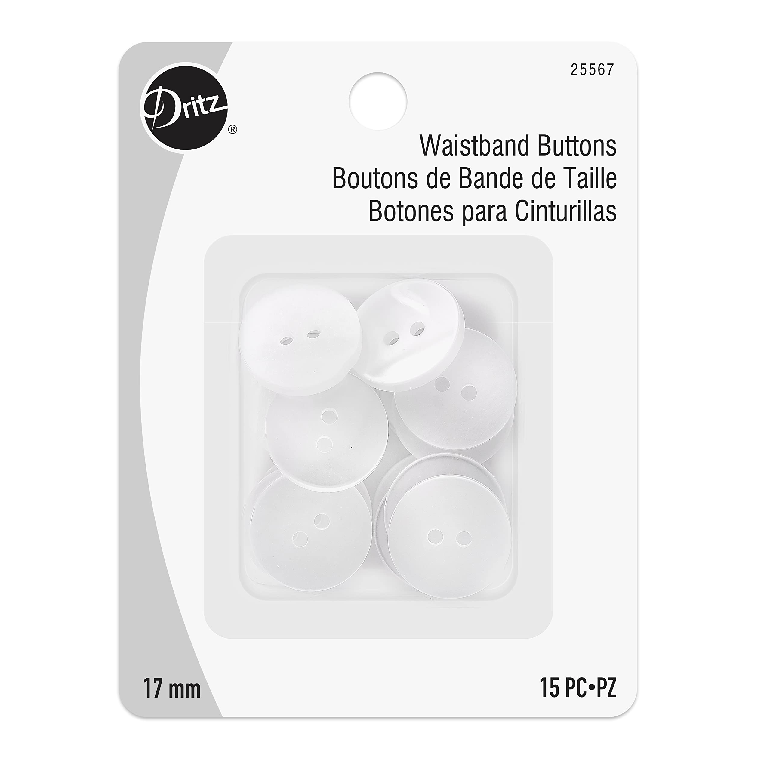 Dritz, Perles blanches, 17 mm, 15 boutons de ceinture