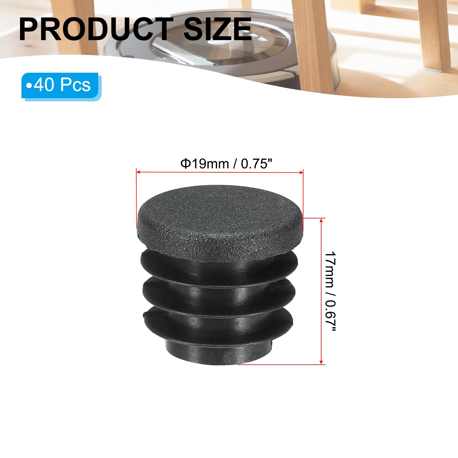 PATIKIL Round Plastic Hole Plug 3/4inch, 40 Pack Pipe Tubing End Cap for Round Metal Tubing Furniture Chair Leg Fence Post Pipe, Black - Image 2