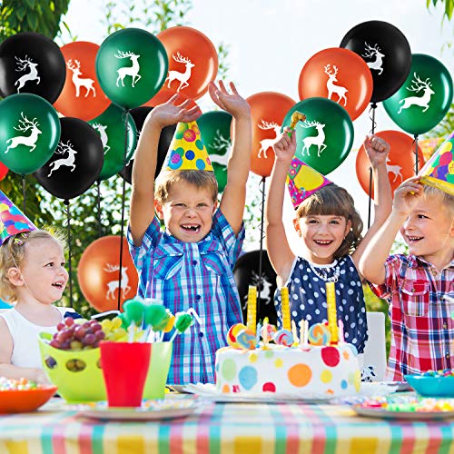 Elk Buck Deer Party Balloons Set, Includes 48 Pieces Woodland Latex Deer Balloon And 2 Rolls Black Band For Deer Party Favor Supplies Decoration Lumberjack Camo #TOP4