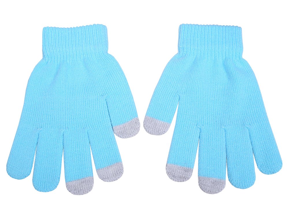 X&F Women's and Men's Solid Touchscreen Mittens Texting Gloves for Smartphone Sky Blue