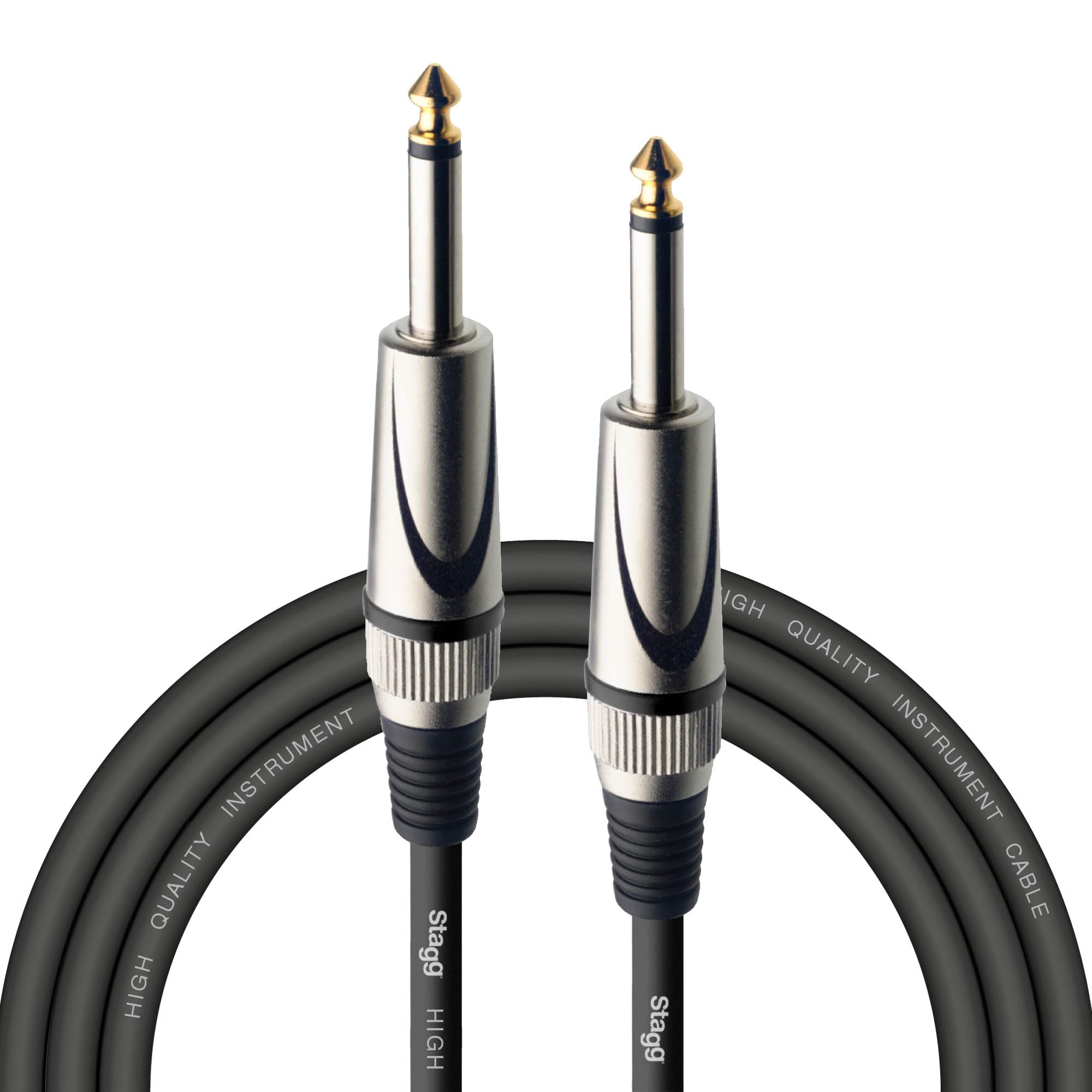 Stagg Deluxe Instrument Cable, 1/4" 6.35mm Jack To Jack, Heavy-Duty Connectors, 3 Metres / 10 Feet, Black