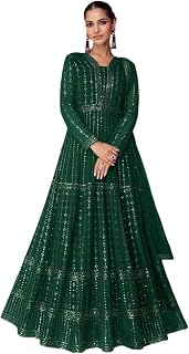 Hoyendiafad Women's Faux Georgette Stitched Top with Bottom and Dupatta Embroidered Flared Gown Price In India