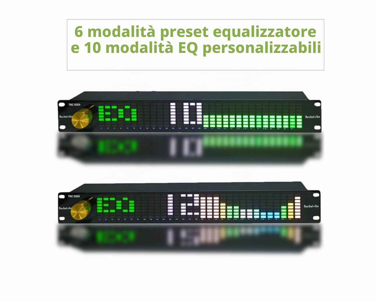Decibelvibe TNZ SGE6 - Equalizzatore grafico audio con ingresso/uscita RCA-Jack 3.5, ingresso wireless tramite microfono integrato, ingresso USB e Bluetooth, preamplificatore audio per sistemi