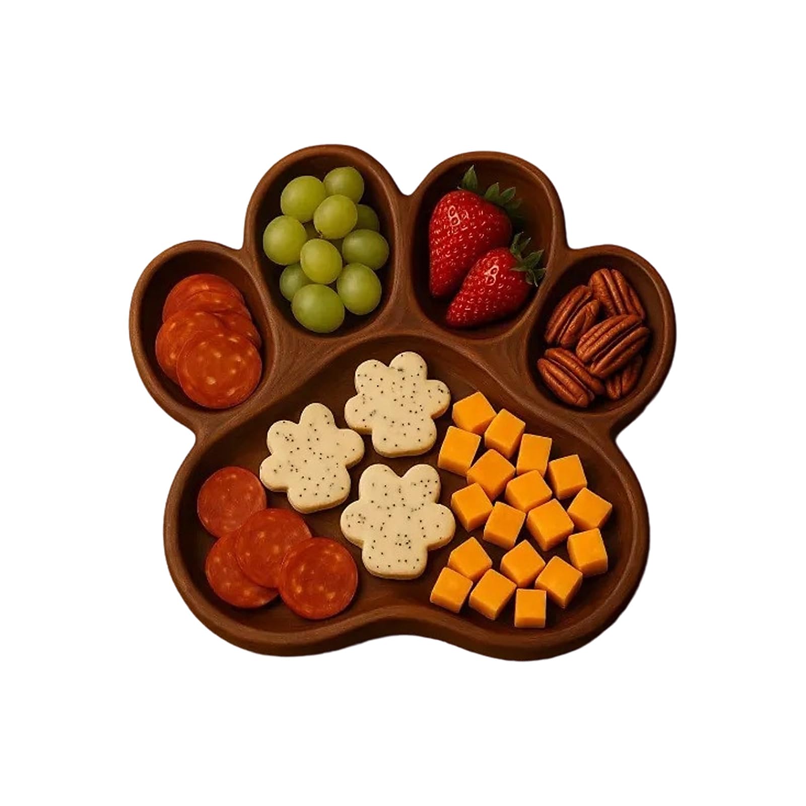 Unique Wooden Cats Paws/Shaped Fruit Platter with Partition Design Serving Tray for Family Gatherings and Picnics Paws/Shaped Wooden Serving Tray for Fruits Snacks and Desserts Fruit Platter