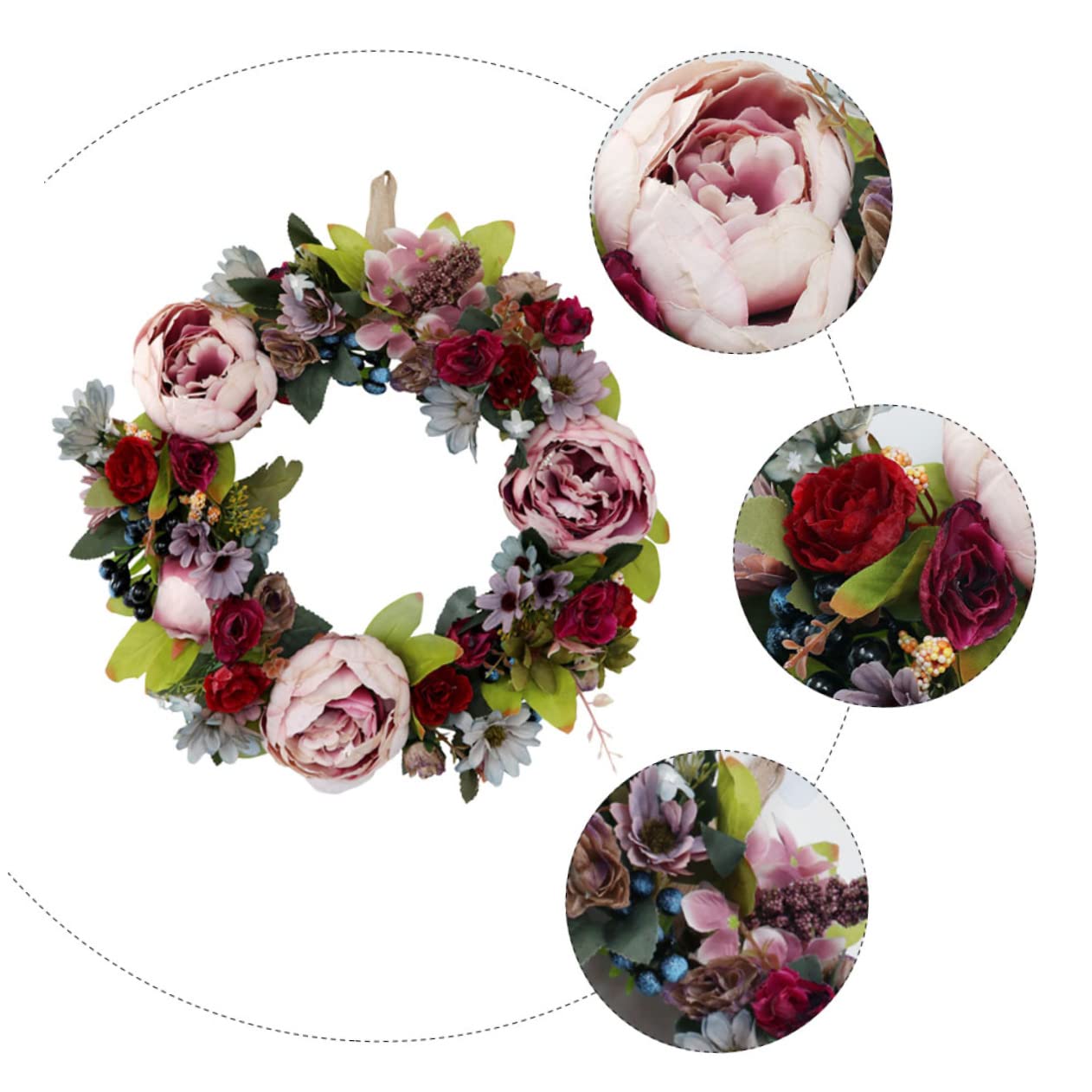 Corona di Peonie Artificiale Decorativa in Legno e Plastica per Casa