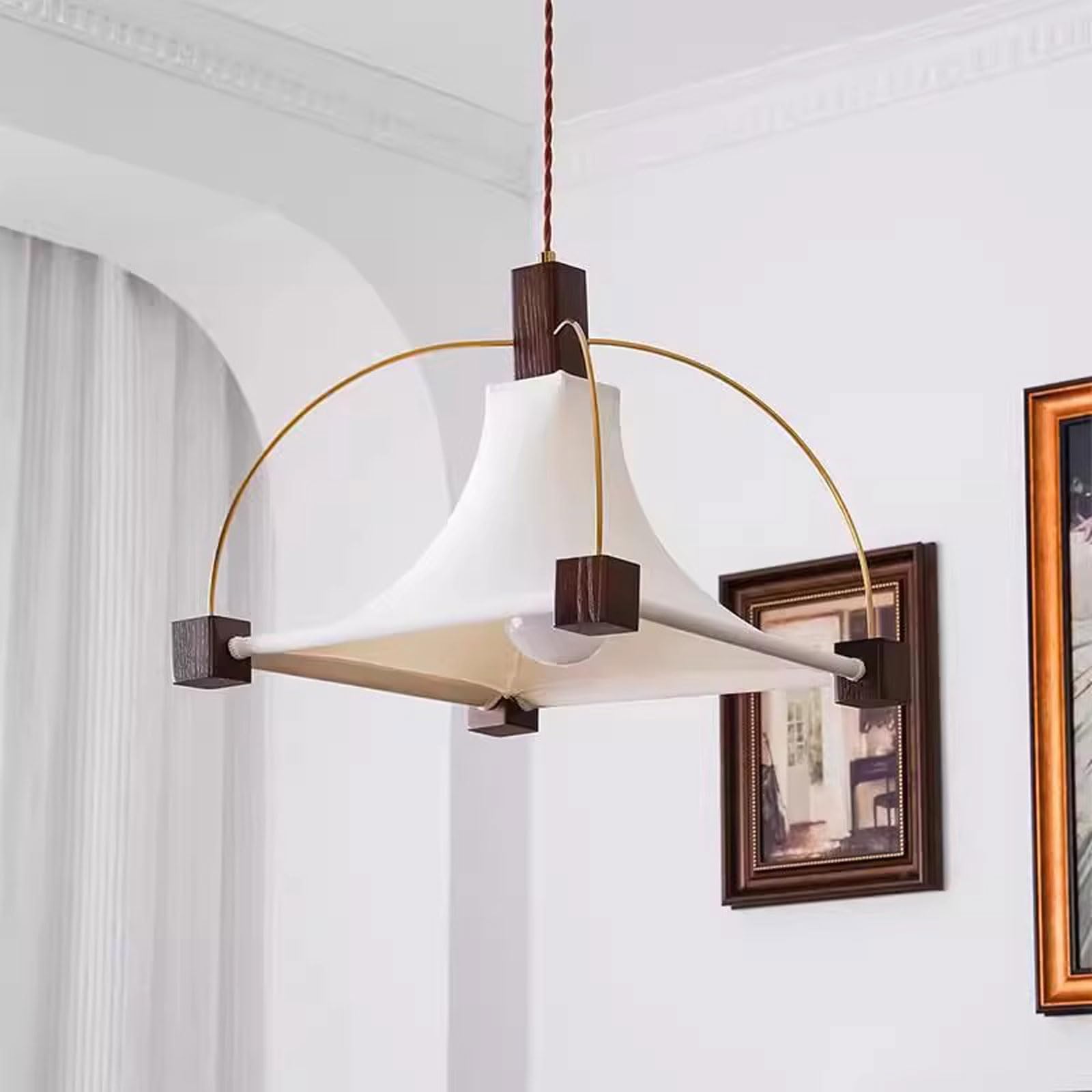 19,69-calowa lampa wisząca do salonu z materiału, kreatywna, w kształcie namiotu, E26, ciepłe światło, regulowana, odpowiednia do gabinetu, herbaciarni, kuchennej wyspy