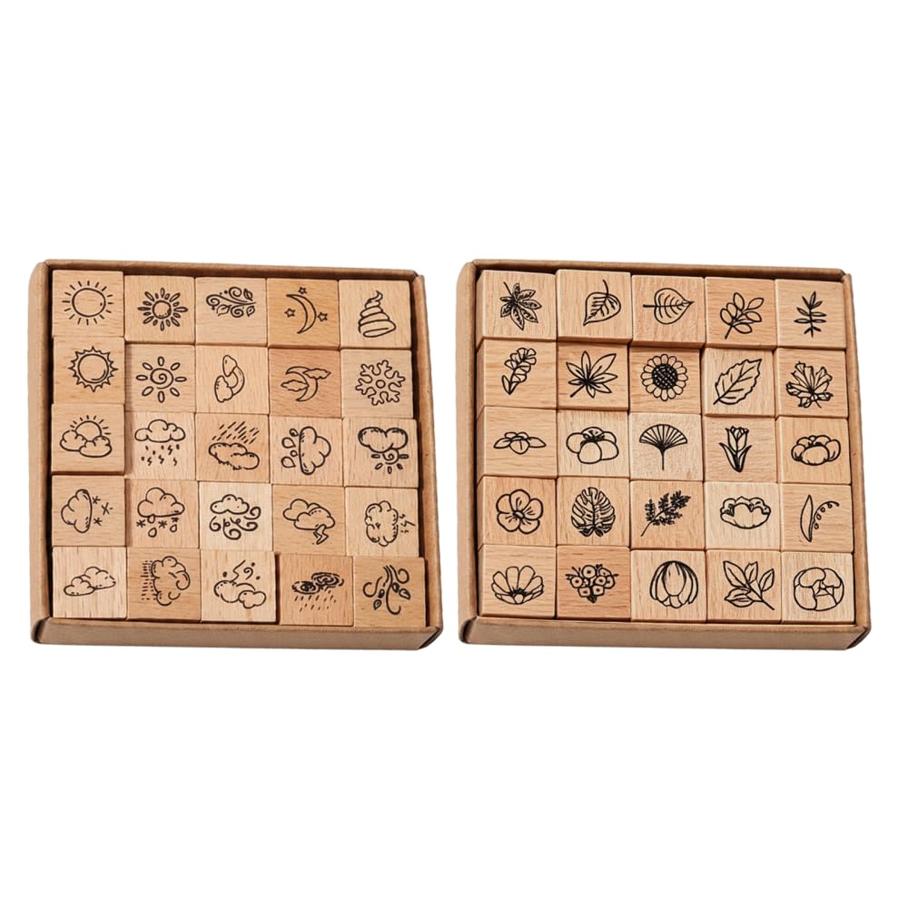 Wooden Rubber Stamp Set, 50 Pcs Vintage Decorative Stamps for Journaling, Scrapbooking, Card Making and DIY Craft Projects
