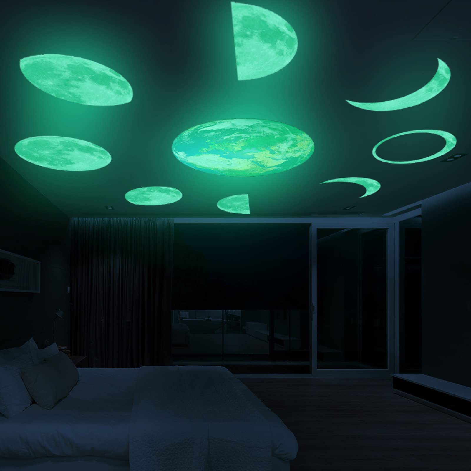 Adesivi Murali Luna Terrestre Adesivi da Parete Stelle Fluorescenti Adesive Soffitto Adesivi Murali Bambini Stelline Luminose per Cameretta Soggiorno Decorazioni