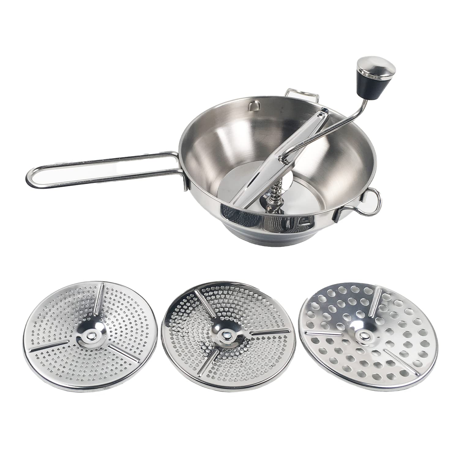 Eryks Wholesale Stainless Steel Heavy-Duty Rotary Food Mill- Grinder Mash with 3 Milling Discs - Easy to Turn Comfortable Kitchen Handle - Vegetable Fruit Grater for Potato, Sauces, Tomato