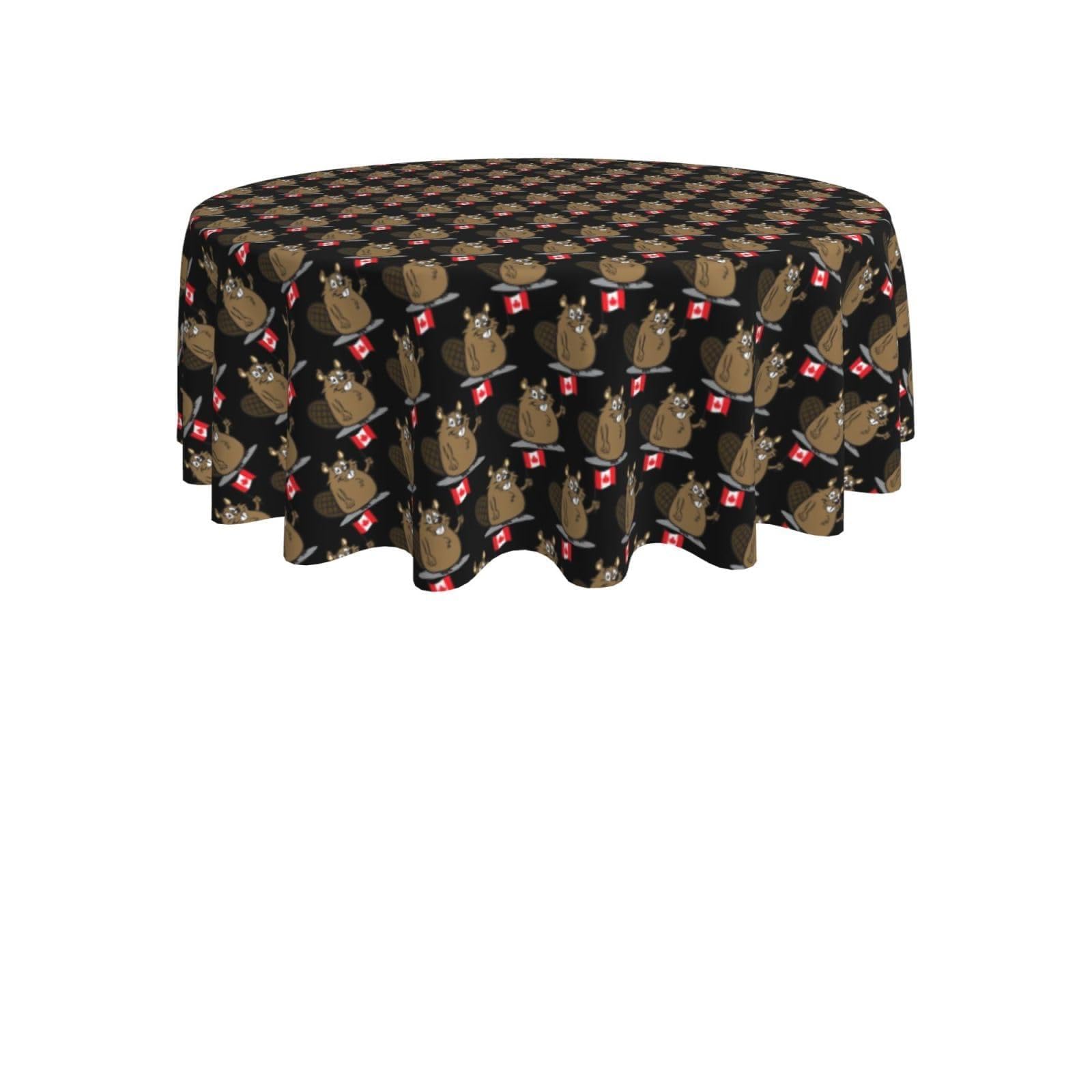 ENGhjes Beaver Print Round Tablecloth 60in Washable Stainproof Polyester Cloth for Kitchen Idea