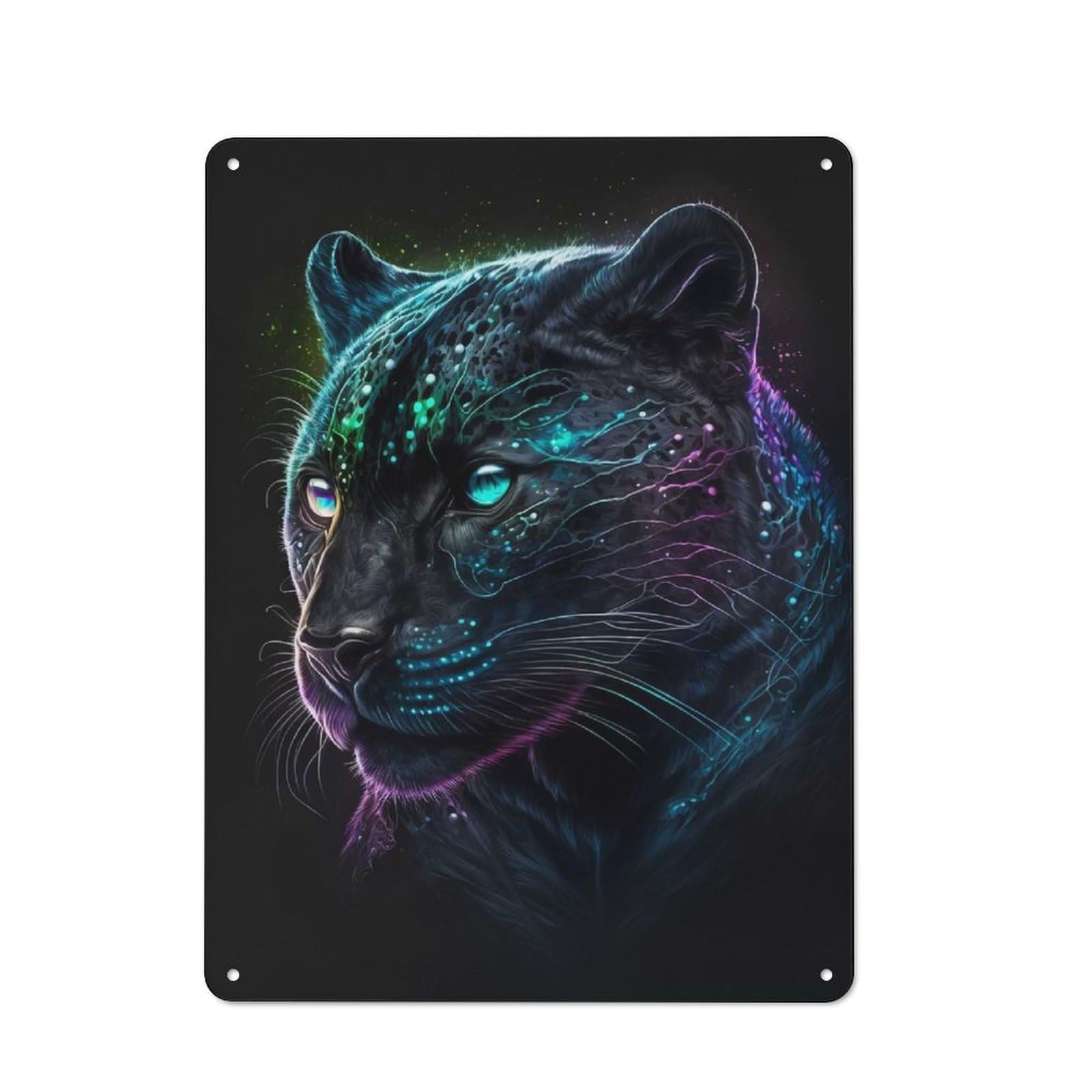 Junmoney Black Panther With Neon Glow Tin Wall Plaque 40X30cm With For Pub Or Café, With Clear Vintage Wall Decor Character