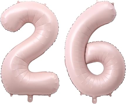 40 Inch Number 26 Foil Balloons 26th Celebration Decorations for Happy 26th Birthday Party Wedding Bridal Shower Engagement Photo Shoot Anniversary Decoration, Number 26 Baby pink Balloon