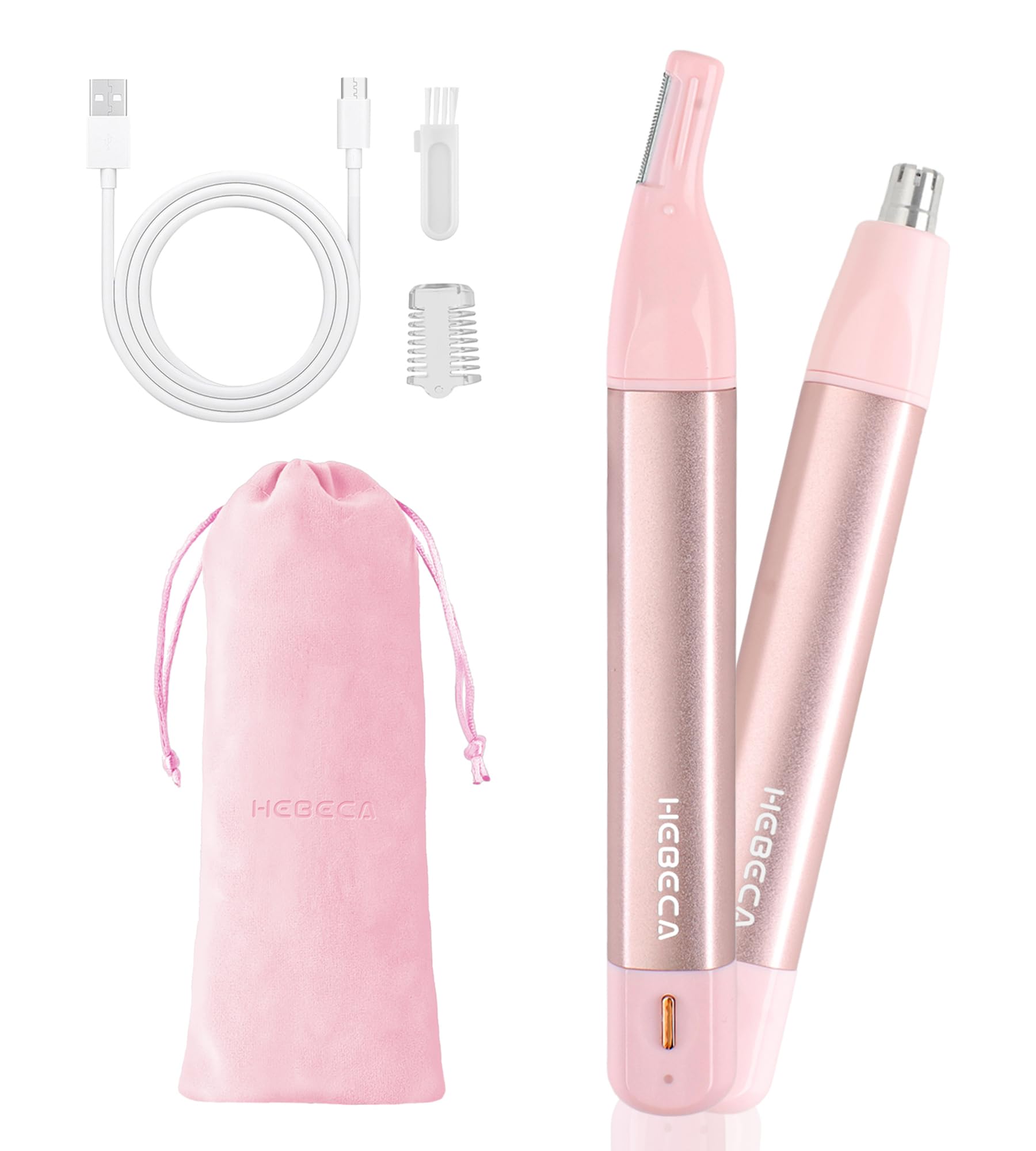 HEBECA Rasoio Elettrico Donna Portatile - 2 in 1 Tagliapeli Naso e Orecchie - Epilatore Sopracciglia Taglia peli naso Donna Corpo in metallo impermeabile (Rosa)