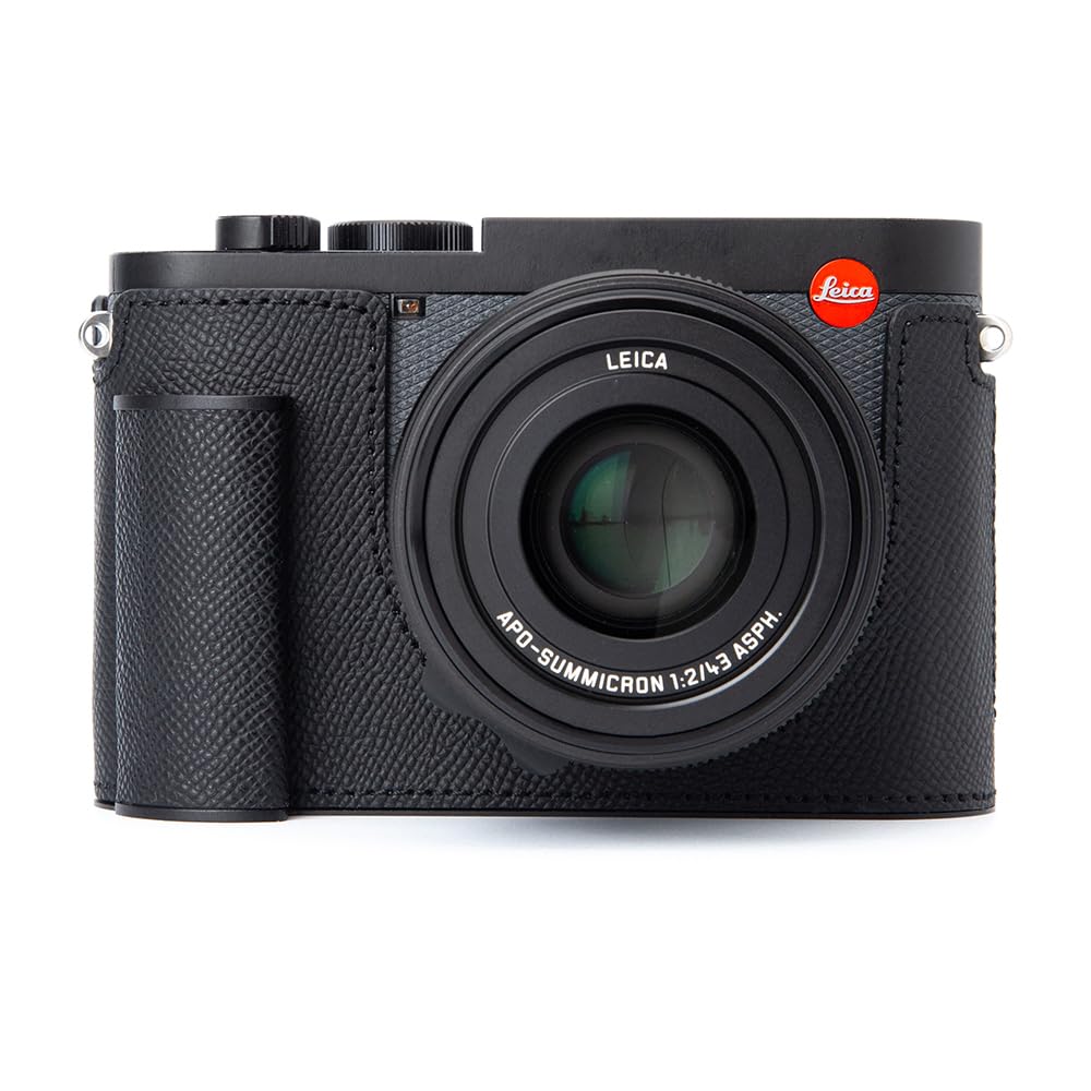 Q3 Vintage Genuine Leather Camera Case Handmade Half-Wrap Camera Protector with Aluminum Baseplate for Leica Q3 43 (Black - PalmSwell Texture Black Line)