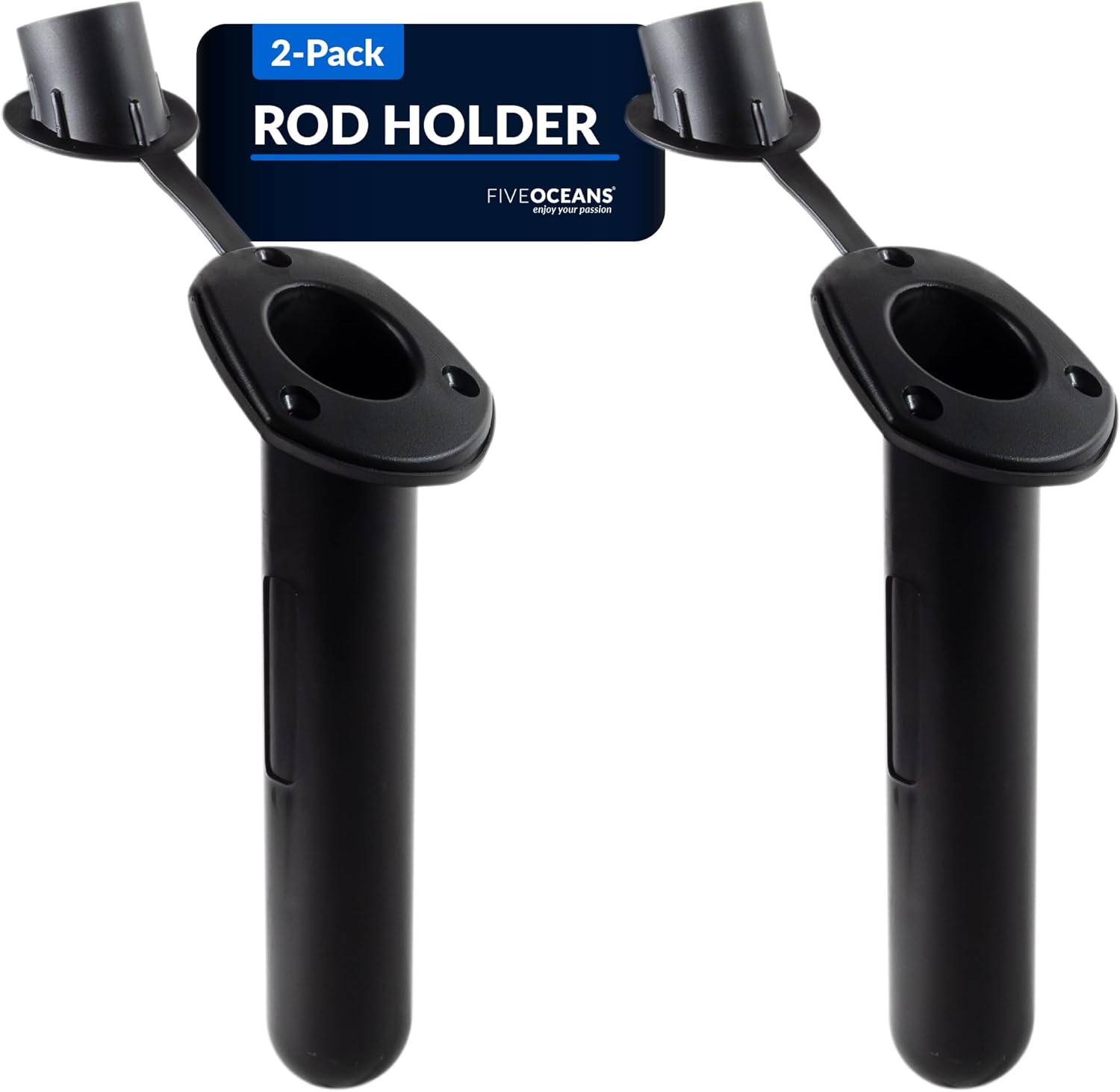 Five Oceans 60-Degree Fishing Rod Holder – Kayak Rod Holder, Rod Holder for Fishing Boat, Oval-Flange with PVC Cap – Black