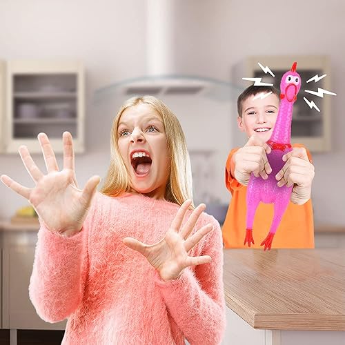 Miniatura 5 de ArtCreativity Juguetes de pollo chirriante juego de 4 práctico pollo de goma de broma divertidos juguetes para apretar en varios colores regalos