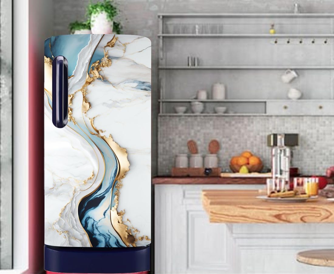 3D Floral Single Door Fridge Sticker | Waterproof Self-Adhesive Vinyl Refrigerator | Single Door Fridge Sticker | Peel & Stick Fridge Cover (24 x 48 Inch) (Marble Texture) 1