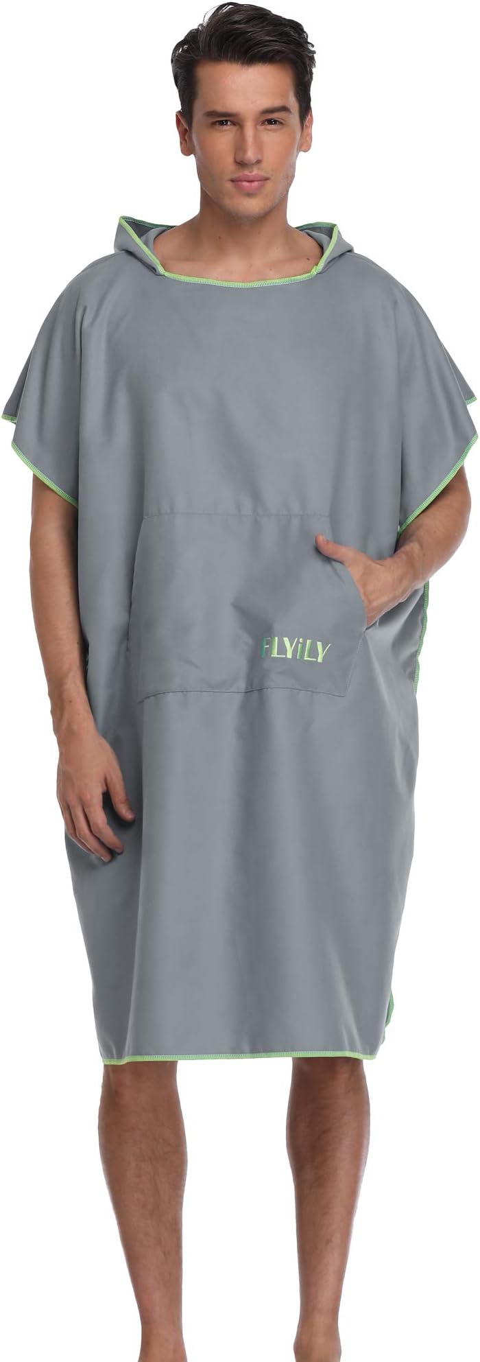 FLYILY Changing Towel Poncho Hooded light weight Microfiber surf wetsuit changing with pocket, Adults/Kids beach swimming changing towel (Grey, Large(Fit for Adult))