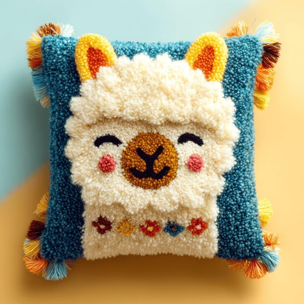 AxiangziK Latch Hook Cushion Kits,Alpaca DIY Needlework Pillow Cover Cushion Rug Making Kit,17X17Inch Handmade Embroidery Kits, Decorative Throw Pillow Cover for Sofa Cushions, Bedroom Decor