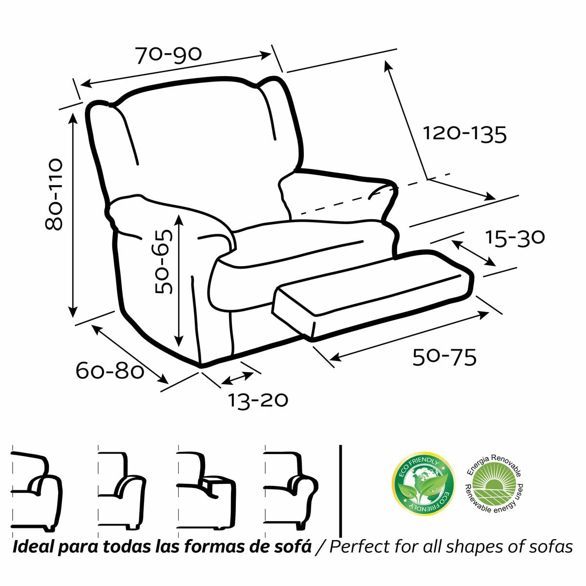 SOFASKINS Housse de Fauteuil de Relaxation inclinable, Super élastique, avec Design Exclusif, Respirante et Durable, Housse de canapé Facile à Placer 70-90 cm, Couleur Lin