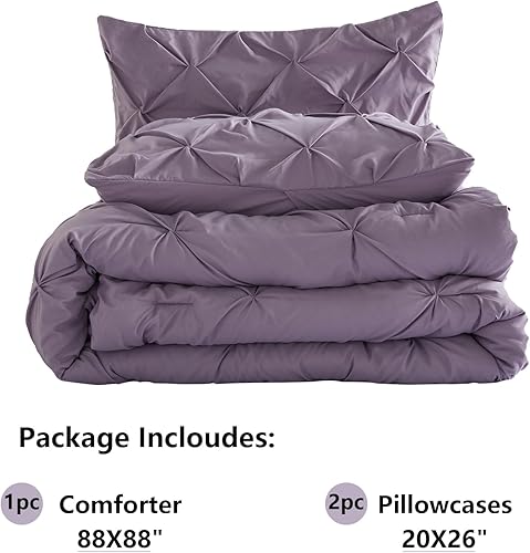 Miniatura 6 de NexHome Juego de edredón tamaño Queen con diseño de pintuck morado, de microfibra plisada suave, ligero, alternativo al plumón para todas las