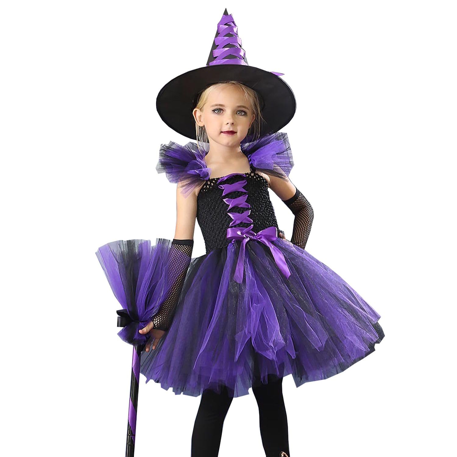 Home Smart Witch Halloween Costume Dress with Witchy Hat for Girls Suitable for Carnival Party Stage Performance and Specific Event