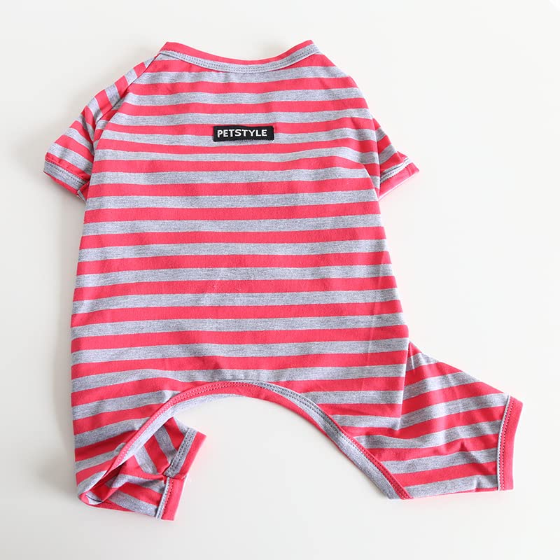 BT Bear Fat Dog Clothes,Dog Classic Striped Pajamas Soft Cotton Jumpsuit Bulldog Onesies Costume for Small Dogs (XL,Red Grey) - Image 2