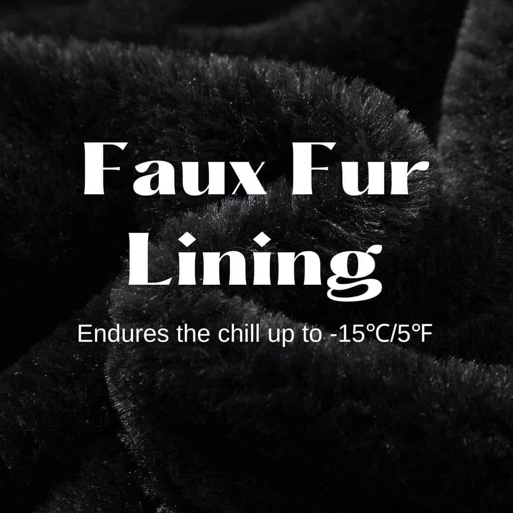 PUFFIT Faux Fur Winter Coats for Women,Ladies Winter Puffer Jacket with Fur Hood,Thickened Parka Coat with Waist Drawstring
