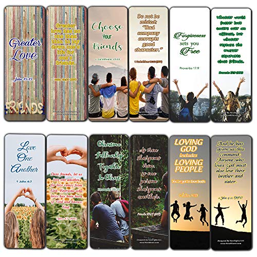 Scriptures Bookmarks - Bible Verses About Friendship 30 Pack - Well Designed and Easy to Memorize Bible Verses - Christian Stocking Stuffers Birthday Assorted Bulk Pack - Church Memory Verse
