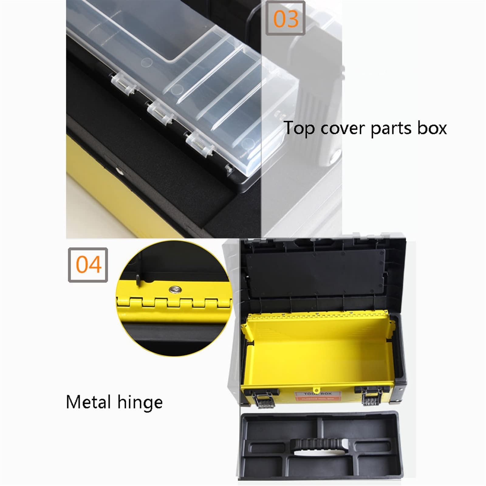 Cajas de herramientas Caja de herramientas con bandeja extraíble con bloqueo doble seguro, caja de piezas pequeñas, caja de herramientas de plástico con mango de metal, for almacenamiento de artesanía