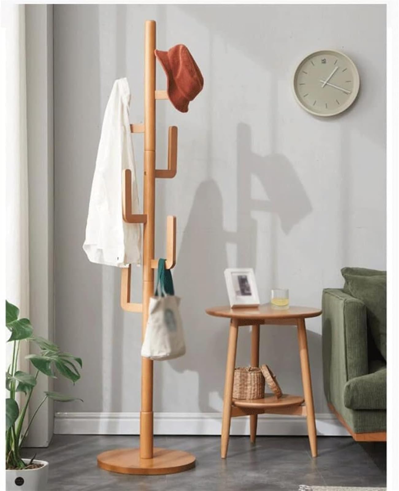 Porte-Manteau en Forme de Cactus, Porte-Manteau sur Pied en Bois Naturel pour Suspendre Vêtements, Chapeaux et Sacs