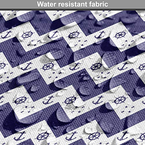 Image of Lunarable Geometric Fabric by The Yard, Zig Zag Lines and Chevron Image Design with Anchors Dots Art Image Print, Decorative Fabric for Upholstery and Home Accents, 3 Yards, Night Blue