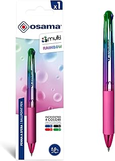 OSAMA 4 Multi Rainbow - Canetas Personalizadas Bonitas com Arco-íris, Caneta de 1 Peça, Canetas de Cores Ponta 1,0 mm Preto, Azul, Vermelho e Verde - Caneta 4 Cores Papelaria, Material Escolar e