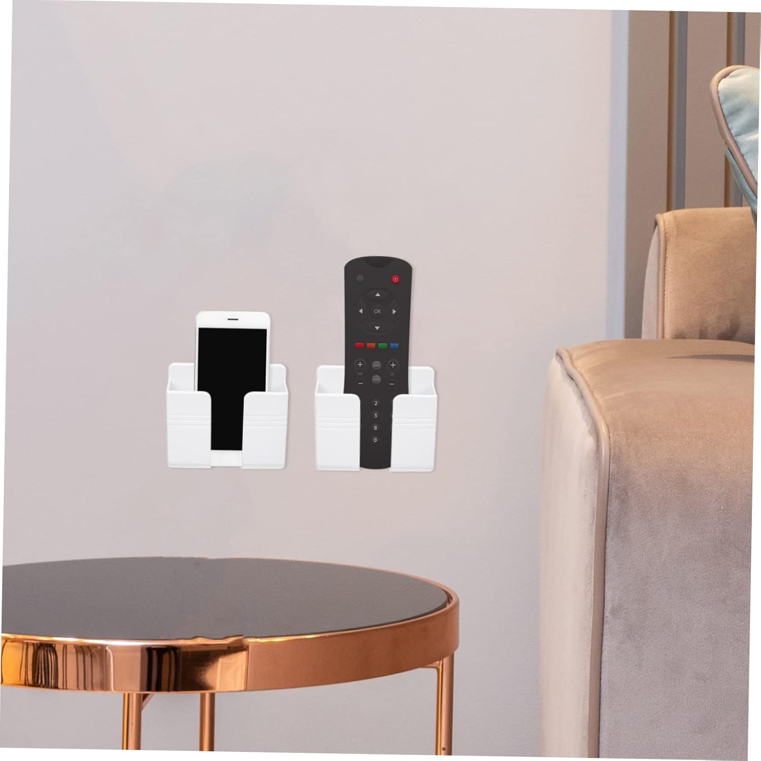 SECFOU 2pcs Wall Phone Holders Adhesive Remote Controller Organizers for Kitchen Bedroom and Living Room Convenient Wall Mount Storage for Mobile Phones and Accessories