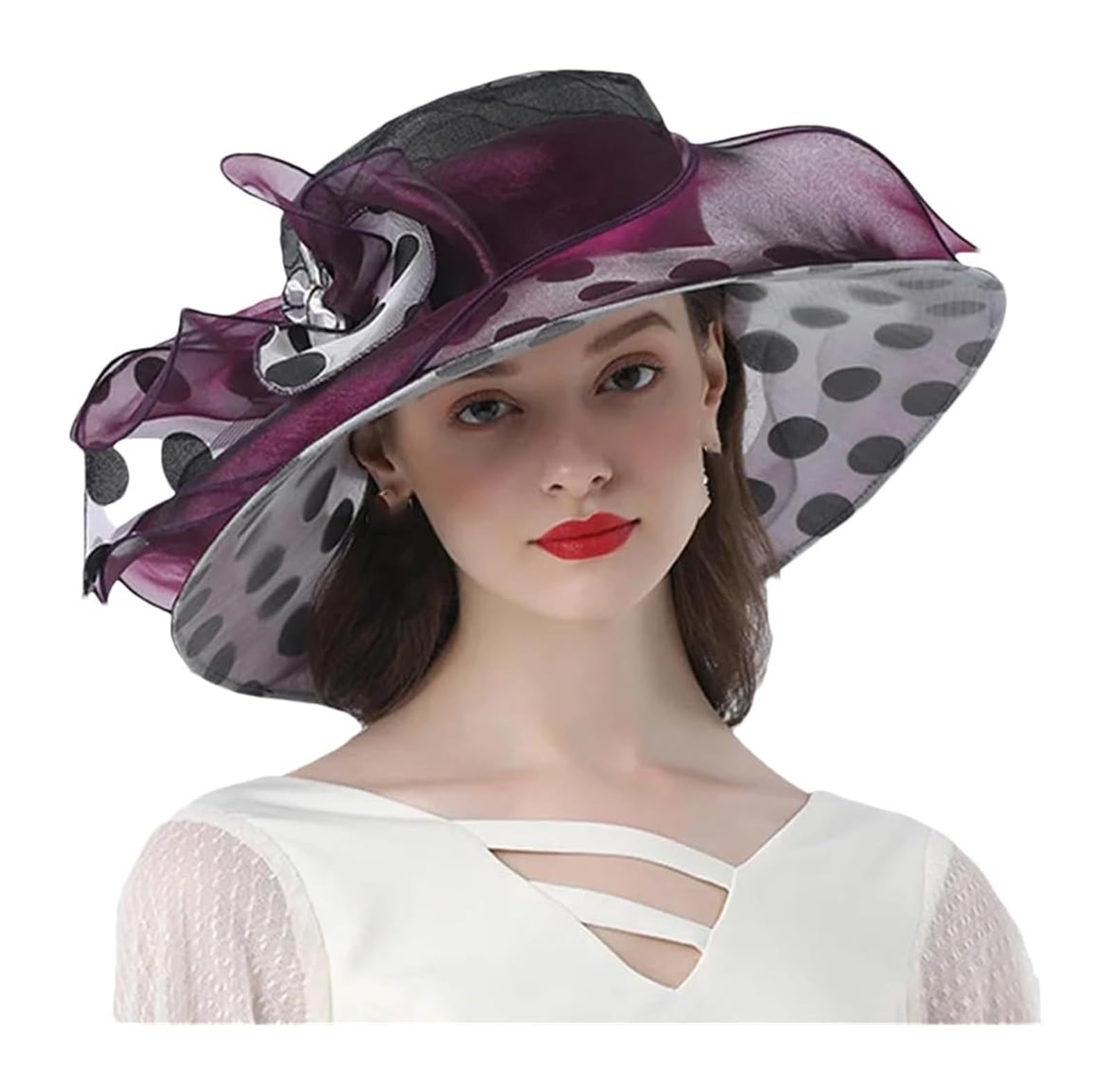 Sombreros de sol para mujer, Sombrero de playa ala for mujer iglesia organza novia con lazo Multicolor