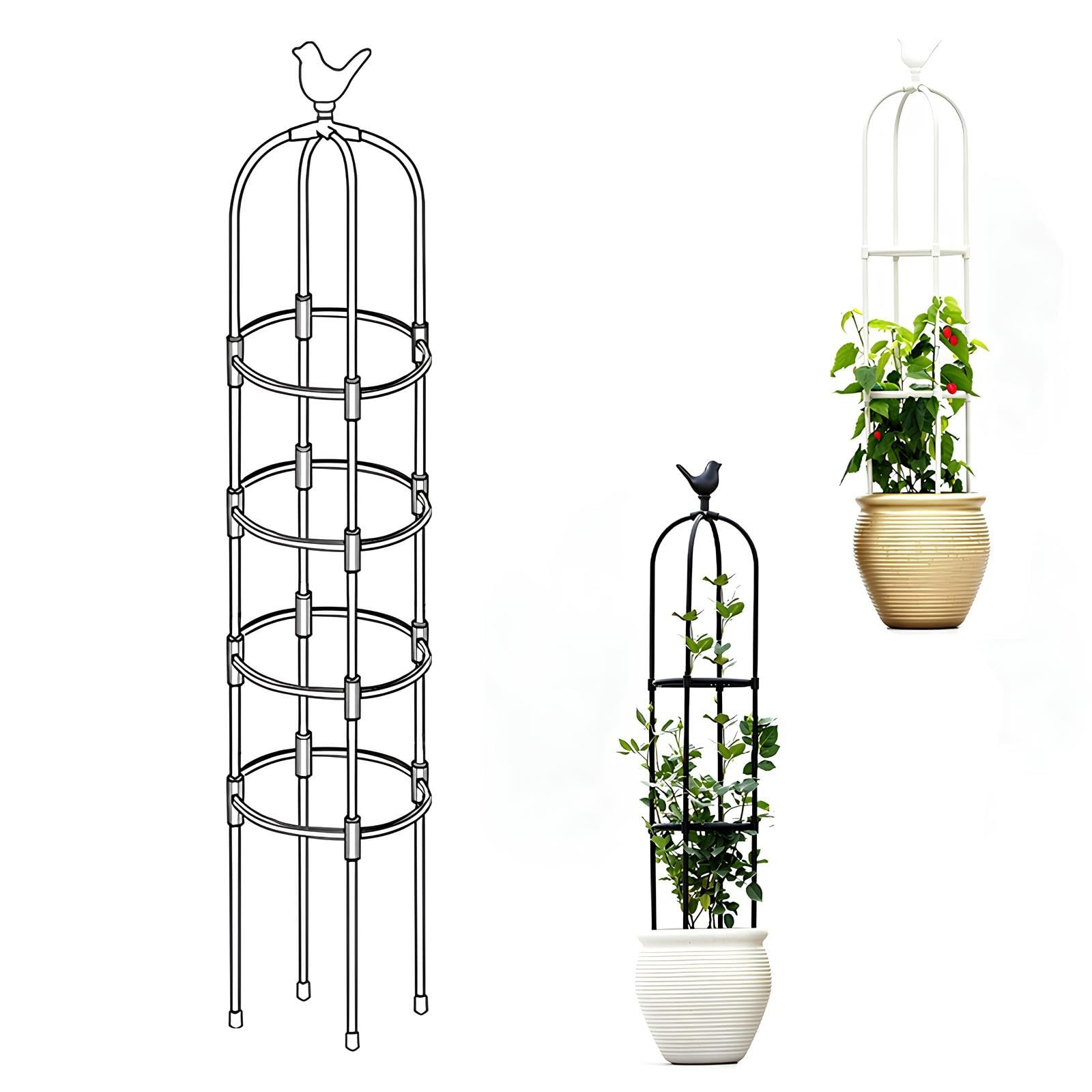 Treillis Obélisque De Jardin pour Plantes Grimpantes, 65-205CM Haut Intempéries Tuteur Rosier pour Pots Plante Tomate Concombre Fleurs Raisin Pois(White,D36cmxH205cm)