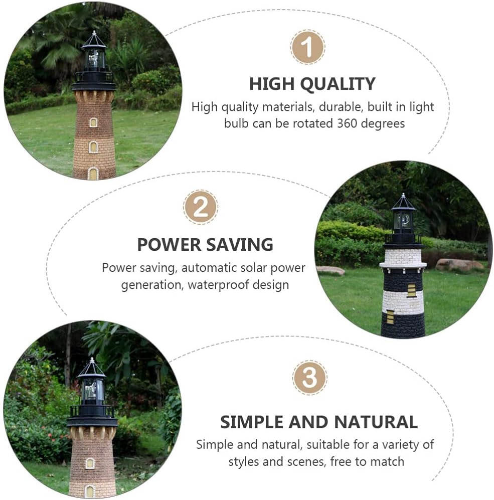 Cabilock Solar Lighthouse Rotating Outdoor Beacon Light 8.3 Inch Waterproof Landscape Lighting for Garden Patio Yard Decor