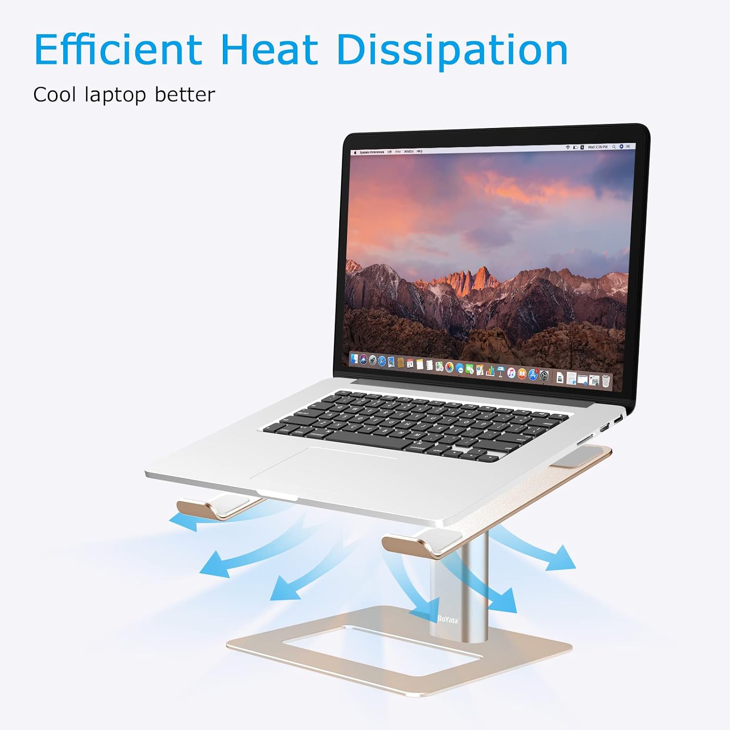 BoYata Laptop Stand, Ergonomic Aluminum Height Adjustable Computer Stand Laptop Riser Holder for Desk, Compatible with MacBook Pro/Air, Dell, Lenovo, HP, Samsung, More Laptops 11-17"-Gold