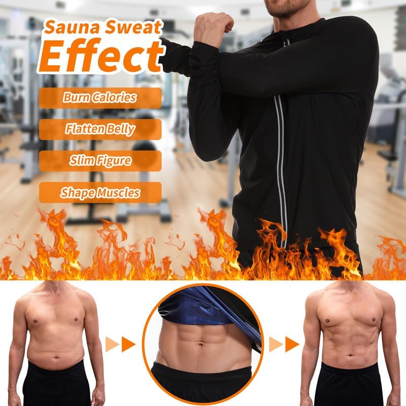 Miniatura 4 de SHAPERIN Camisa de sauna para hombres para pérdida de peso, chaqueta de sauna para atrapar el calor, traje de sauna, chaleco para sudar, moldeador