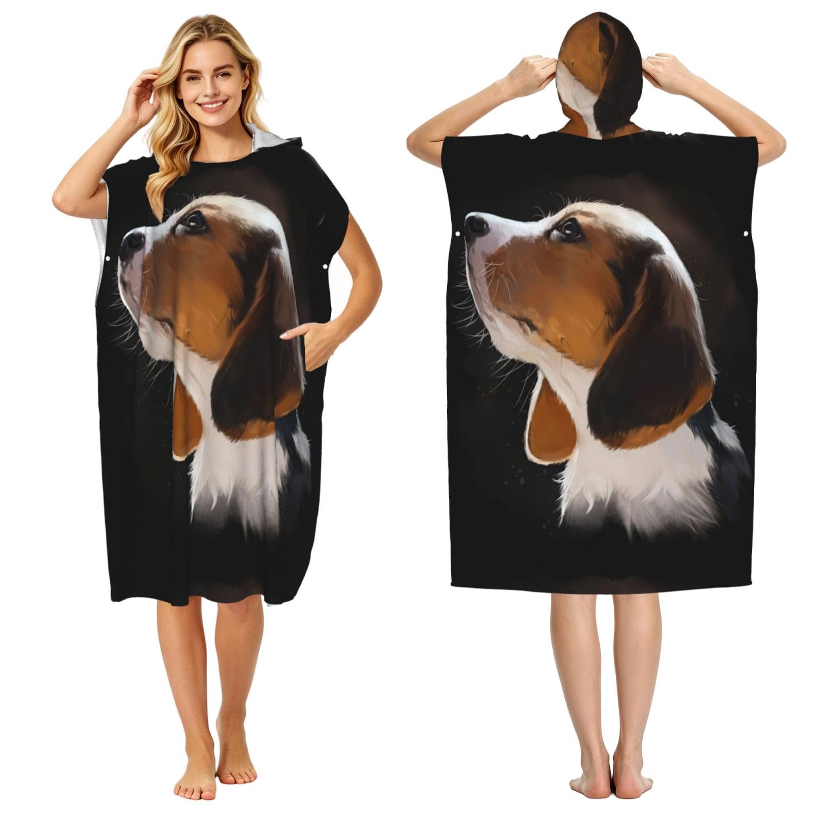Poadnly Beagle Puppy Dog Welcome Garden, Adult Hooded Beach Towel 90 x 110 cm,Changing Bath Robe, Surf Poncho Towel For Women Men