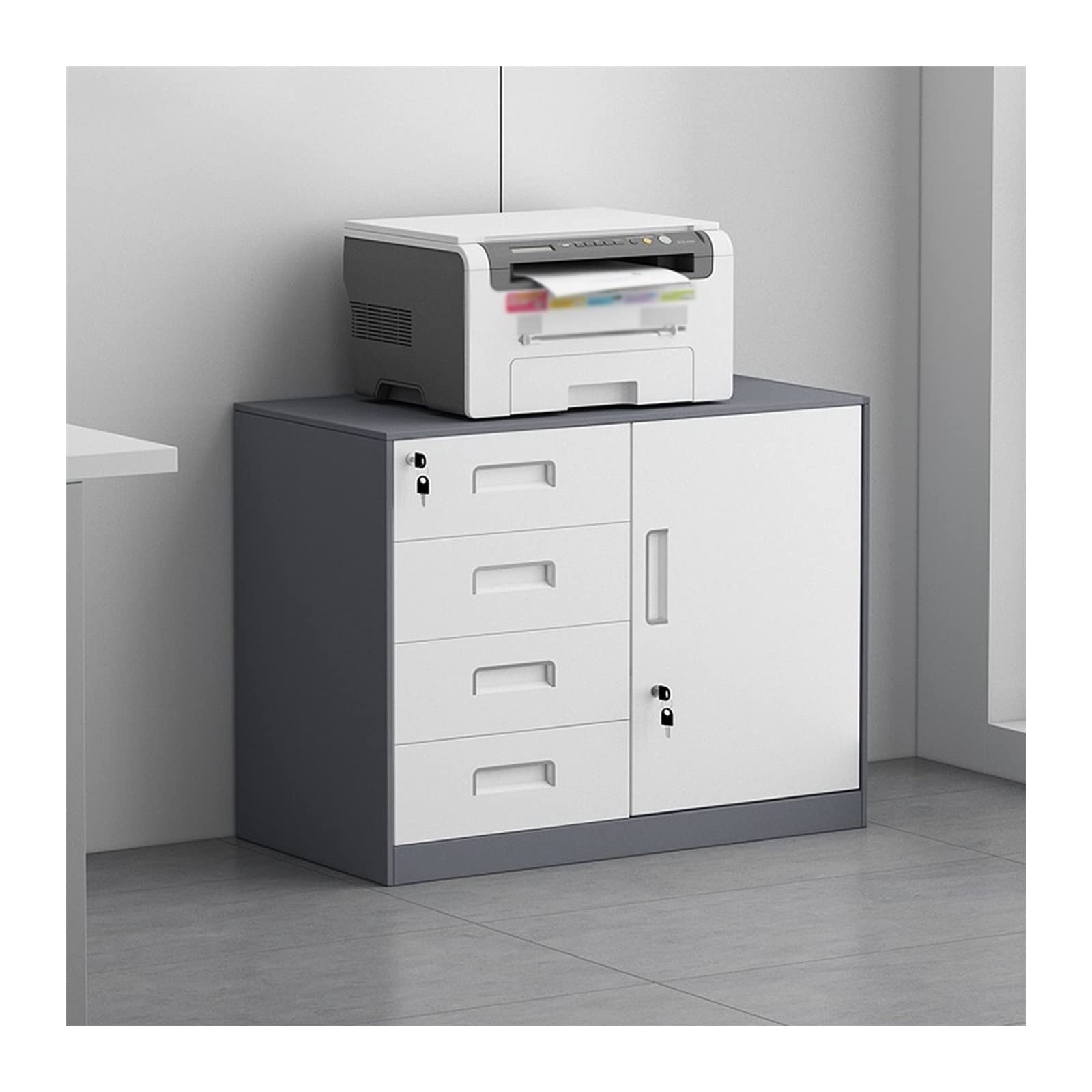Aioneer Vertical Steel Filing Cabinet And Printer Rack Fully Assembled 4 Drawer File Cabinet For Office Storage