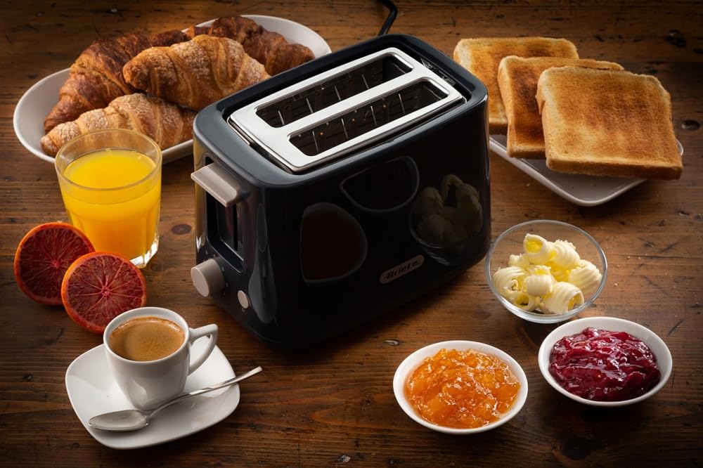 Ariete 157 Tostapane Breakfast, 760W, Capacità 2 fette di pane, Pinze in acciaio inox, 7 livelli di doratura, Pulsante stop, Tocco freddo, Dark Grey