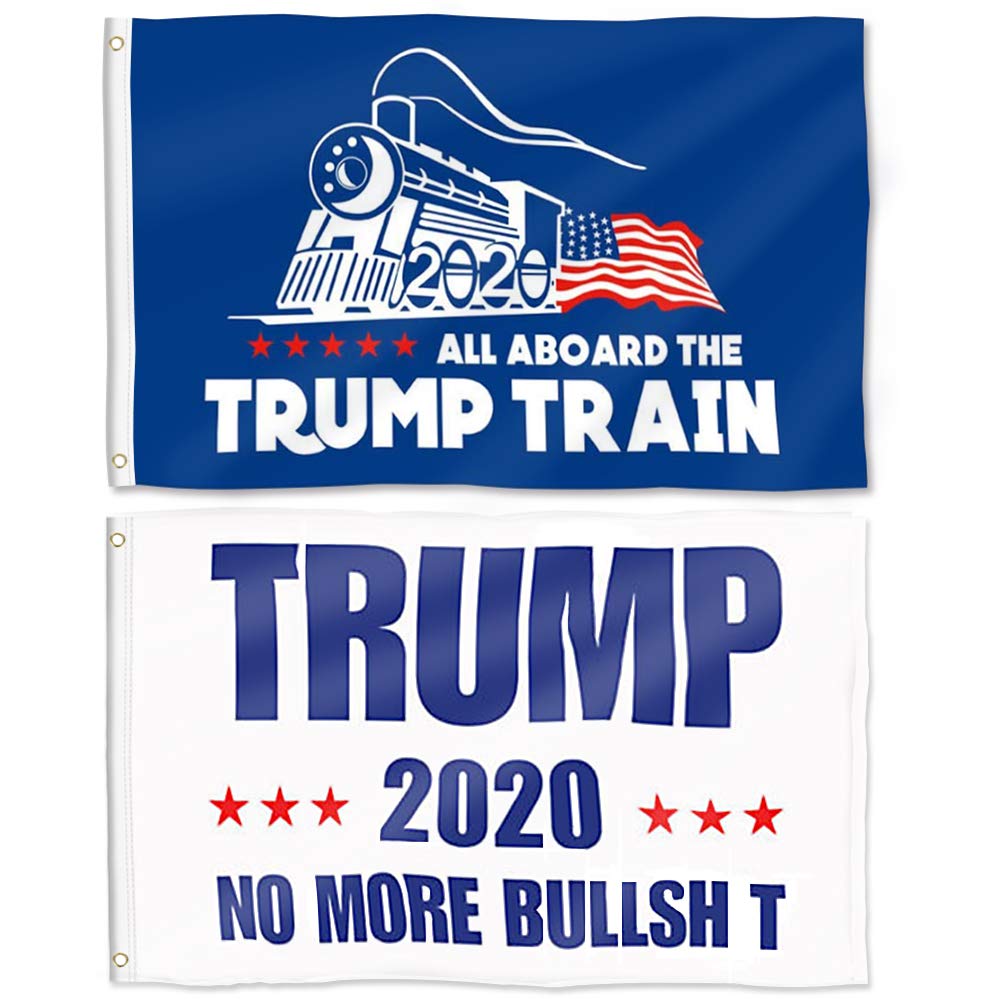 Photo 1 of Aisto 2 Pieces 3x5 Feet 2020 No More Bull**** Flag – All Aboard The Trump Train 2020 Flag Made by 100% Polyester – Vivid Color and UV Fade Resident