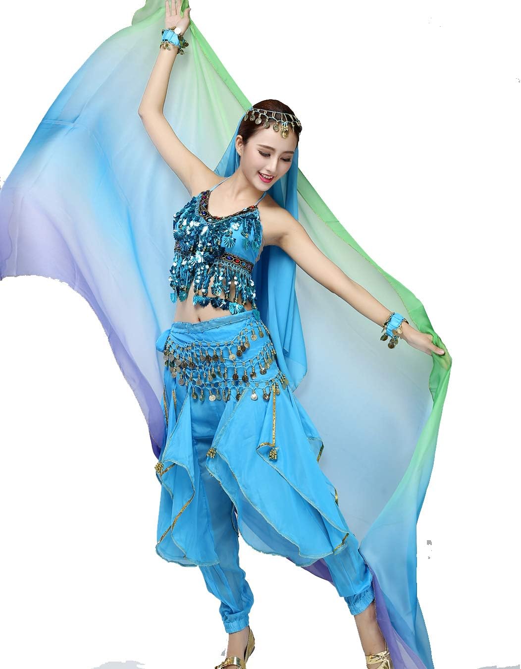 Women's Belly Dance Gradual Colorful Chiffon Scarf Veil 2.2 * 1.2M - Image 2