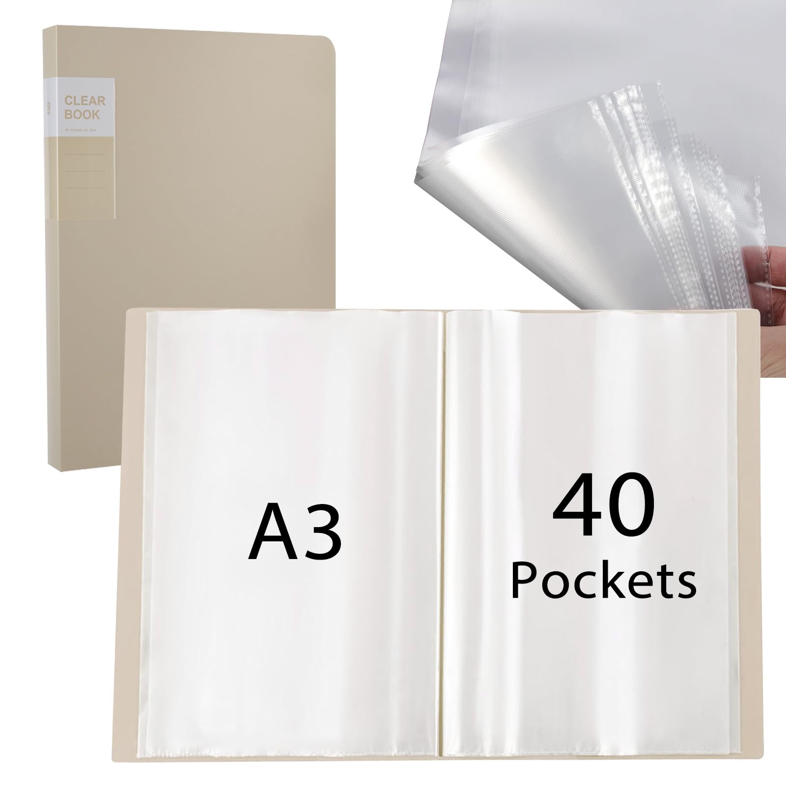 Raccoglitore per Presentazioni Cartella Raccoglitore con Buste Trasparenti con 40 Buste Trasparenti Formato A3 per 80 Fogli per Opere d'arte, Fogli Report